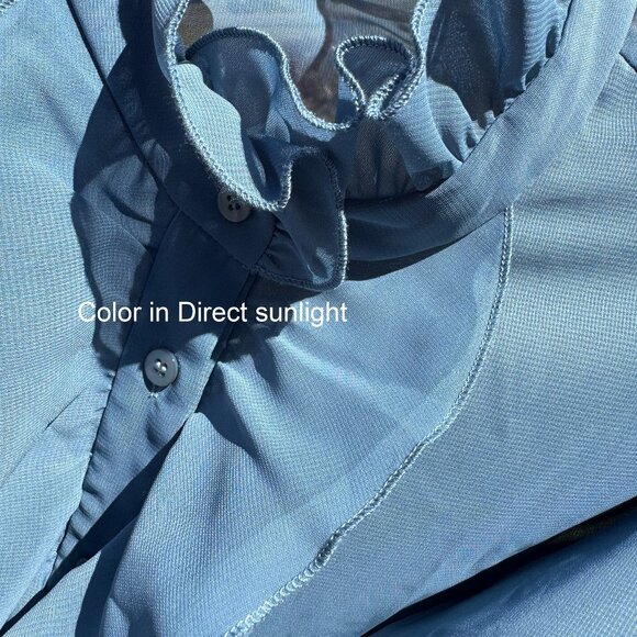 Sheer Feminine Blouse Teal Blue Medium Romantic Regal Ruffle - Picture 4 of 16